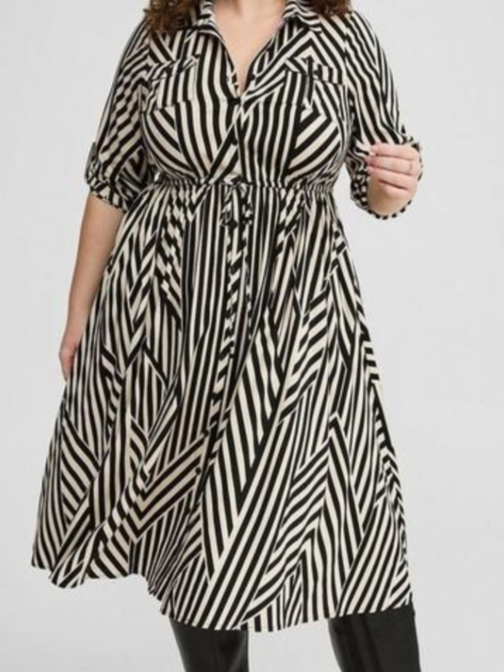 Torrid Black White Stripe Drawstring Midi Shirt Dress Size 3